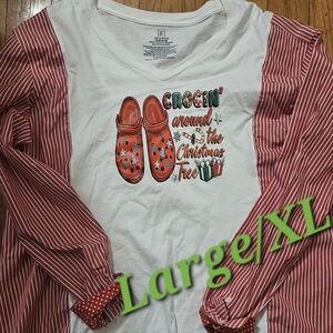 Crocin around the tree upcycled shirt